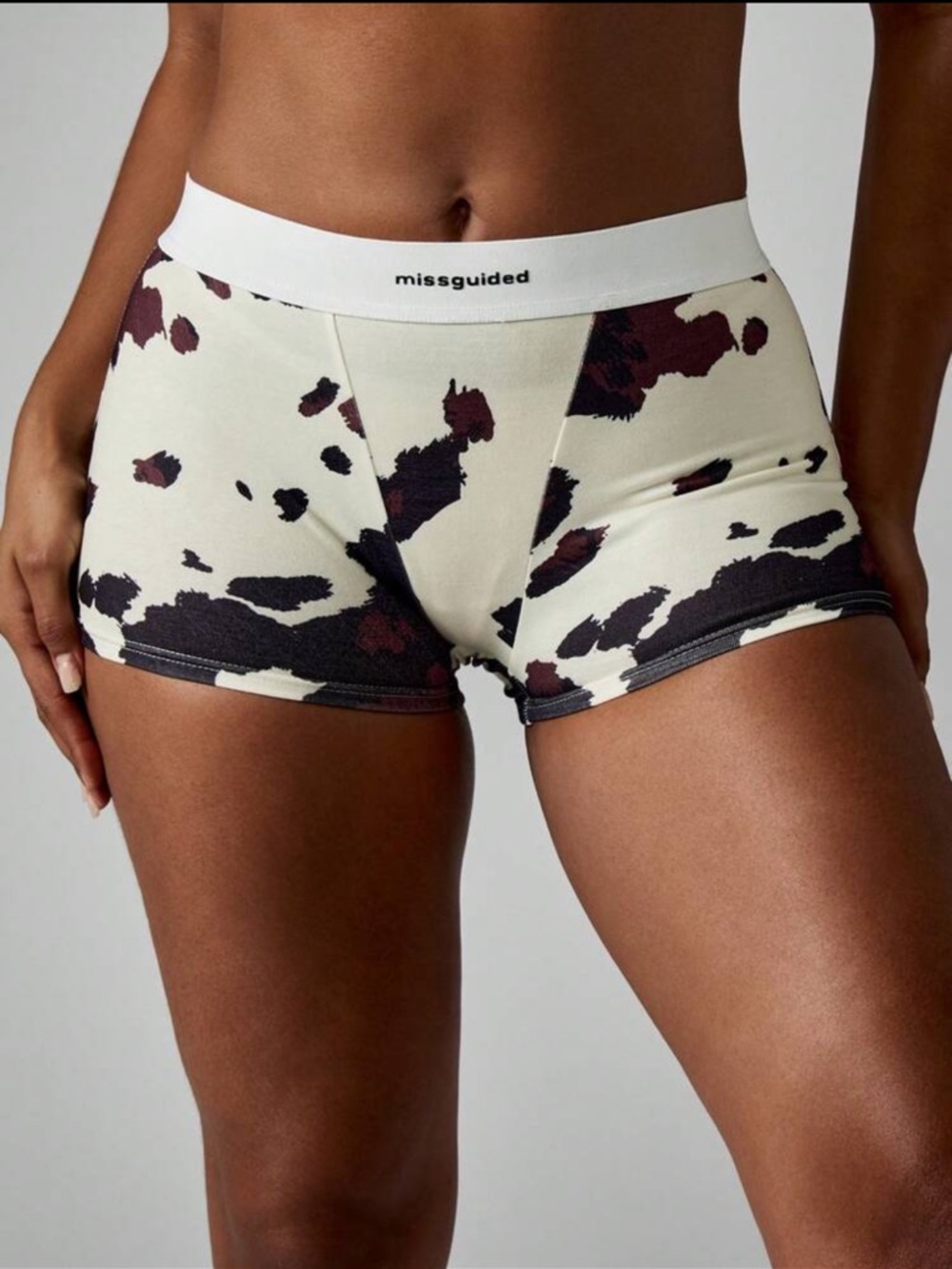 Missguided Cream and Black Cow Print Shorts